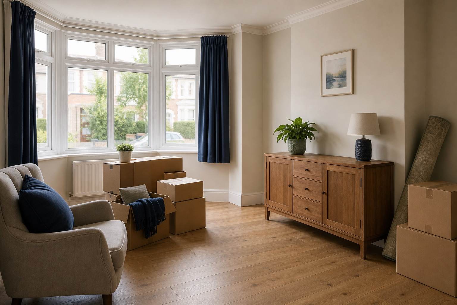 A calm, tidy room prepared for a house clearance