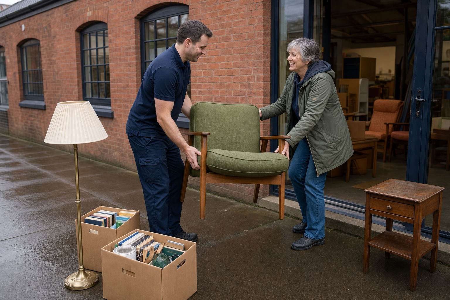 A clearance worker and community volunteer rehoming useful furniture in Greater Manchester
